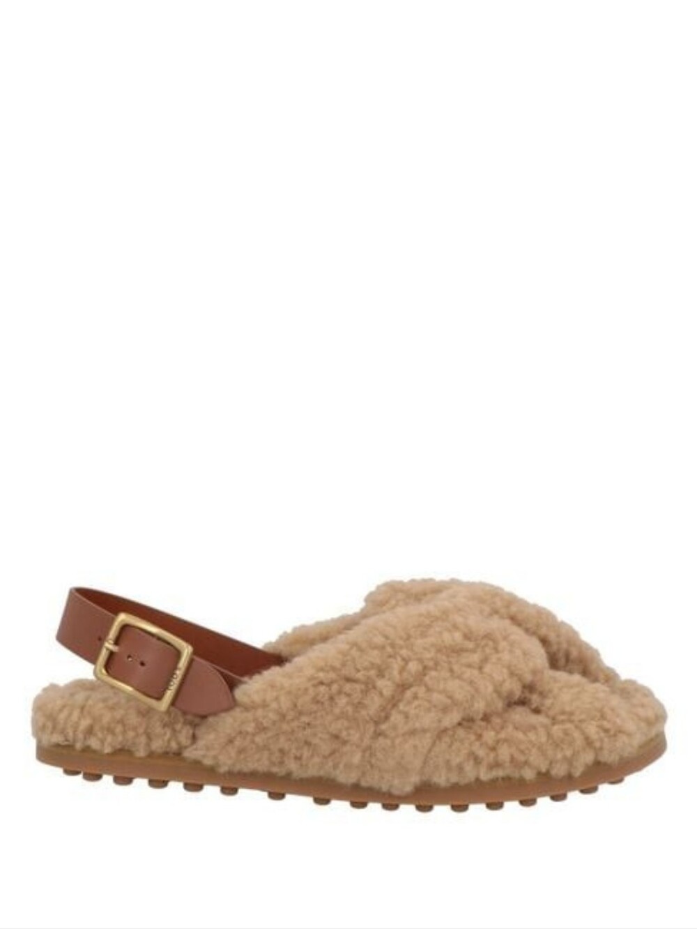🆕TOD’S Shearling Slingback Sandals Brown Leather Gold Branded Buckle IT 38 US 8
